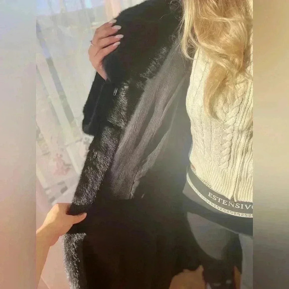 Luxury Genuine Blacklama Mink Fur Long Coat Jacket Hooded Size Medium M - Picture 9 of 10